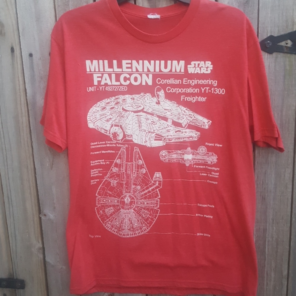 Star Wars millennium falcon t-shirt.